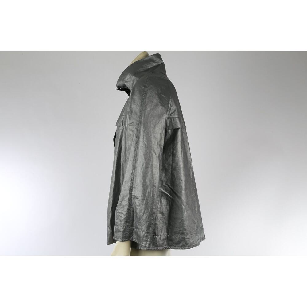 LAFAYETTE 148 Gray Silver Metallic Linen Mock Neck Jacket Size 2